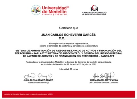 SARLAFT y SAGRILAFT — Diplomatura — Juan Carlos Echeverri Garcés