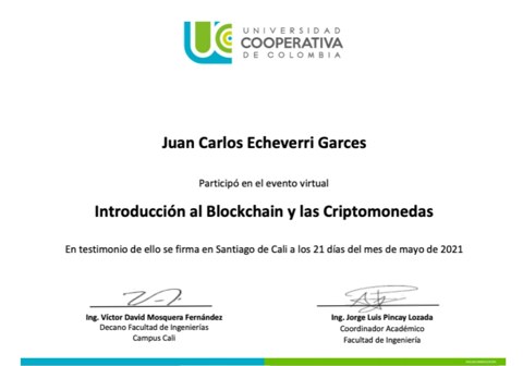 Introducción al blockchain y las criptomonedas — Juan Carlos Echeverri Garcés